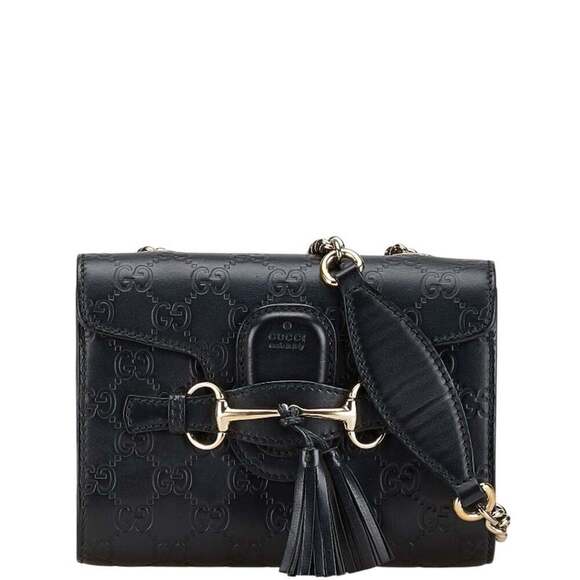 Gucci Handbags - GUCCI Black Leather Horsebit Shoulder Bag